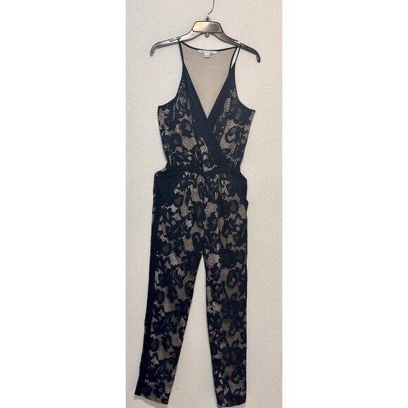 Diane von Furstenberg Size 0 Shany Lace Silk Blend Jumpsuit in Nougat and Black - Picture 2 of 16
